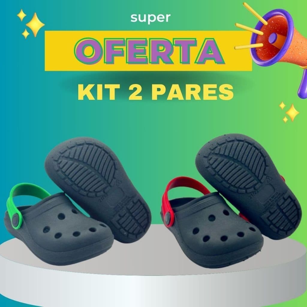 Kit 2 Pares Babuche Infantil Meninos Liso Moderno Confortável e Antiderrapante