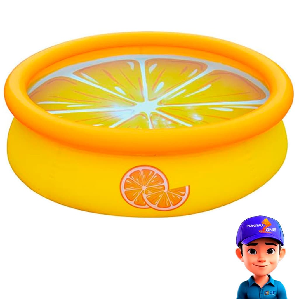 “Piscina Inflável em Formato de Laranja – Diversão Garantida no Verão”.