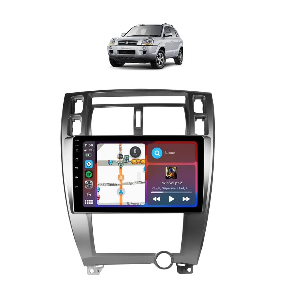 Kit Multimídia Tucson 2006 / 2016 Mold Prata 9 Pol Android Carplay Gps 2/32GB - 915BR ROADSTAR
