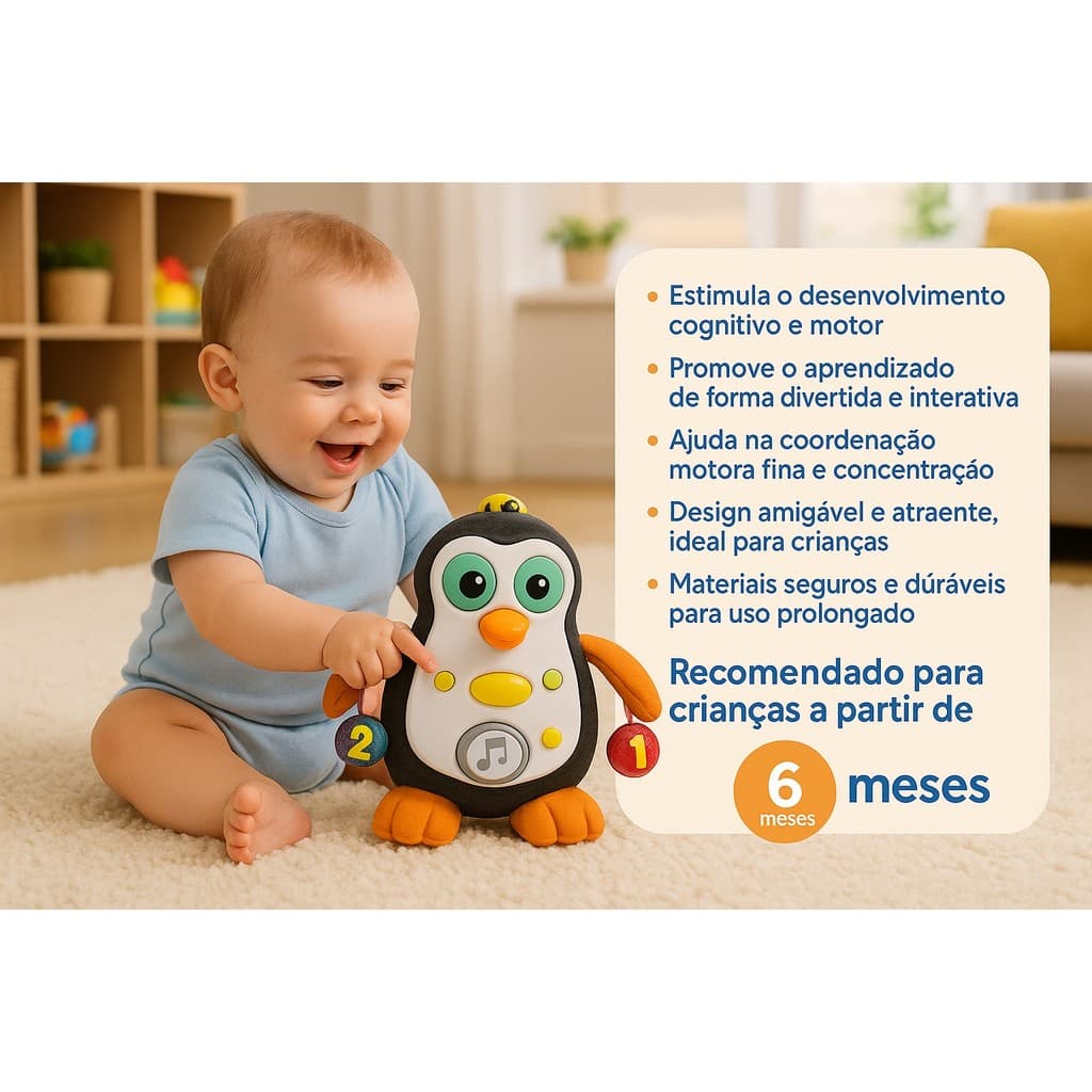 Brinquedo Pinguim Interativo Didático – Desenvolvimento Motor e Criativo do Bebê