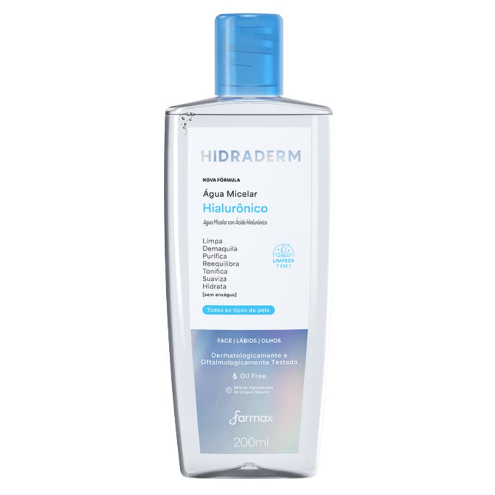 Água Micelar Hidraderm Ácido Hialurônico 200ml | Limpeza Facial 7 em 1 | Purificação, Hidratação e Tonificação