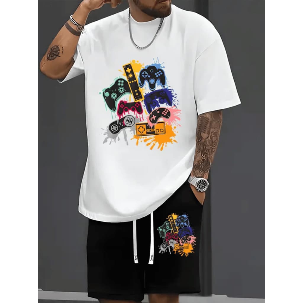 Conjunto Streetwear Gamer Game Kit Camiseta Camisa 100% Algodão + Short Mauricinho Tactel