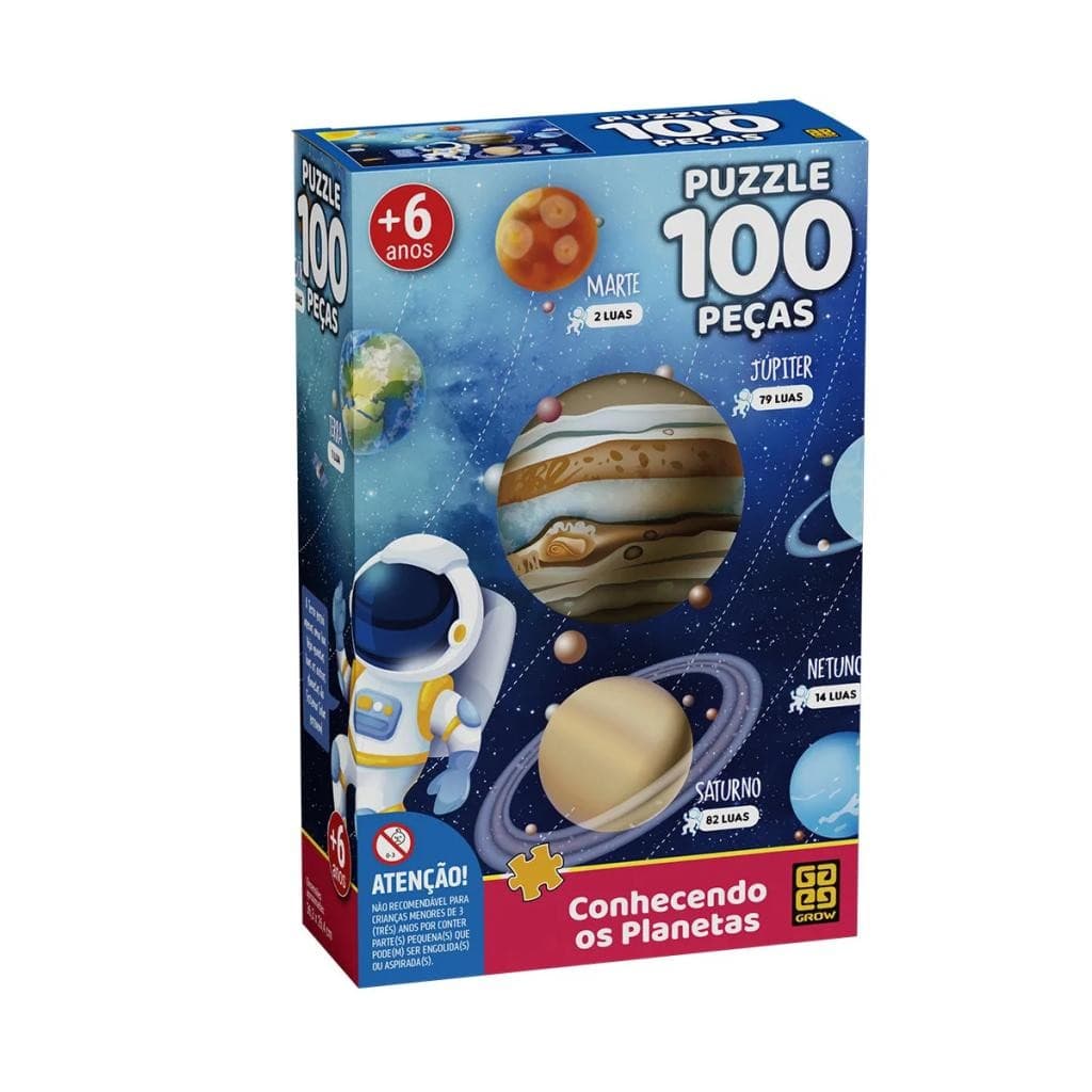 Quebra Cabeça 100 Peças Conhecendo Os Planetas Grow Brinquedo Infantil Educativo Criança Menino Menina