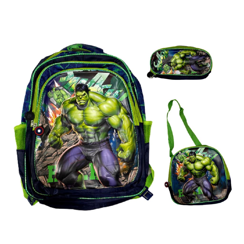 Mochila Hulk Escola Infantil de Alça Lancheira Estojo