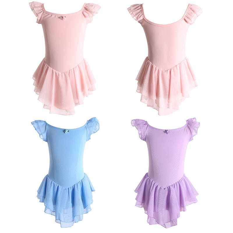 Roupas de Dança para Meninas Vestido de Ballet Infantil de Manga Curta para Prática de Ginástica
