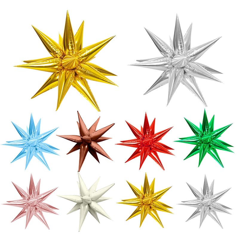 12 Pcs Estrela Foil Balões Pontos Starburst Cone Mylar Spike Explosão Ballon Party