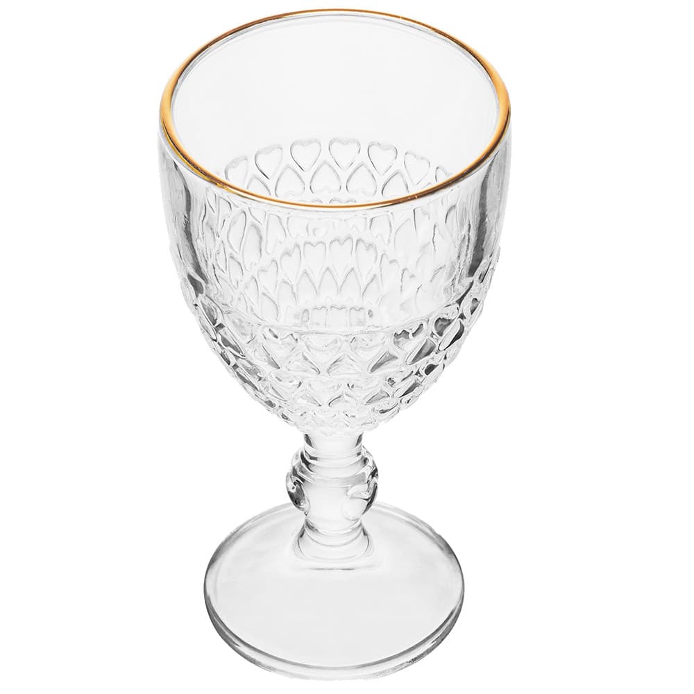 Taça com Borda Dourada Coração Vidro Cor Transparente Fio de Ouro para Água 320ml Lyor