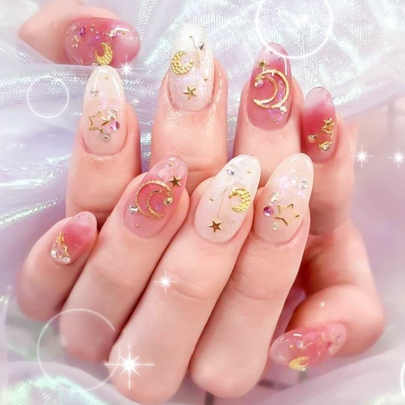 Decoração de unhas DIY Lua Estrela Ouro Forma Mista Rebite de Metal Lantejoulas Vazadas Strass Conjunto de Nail Art