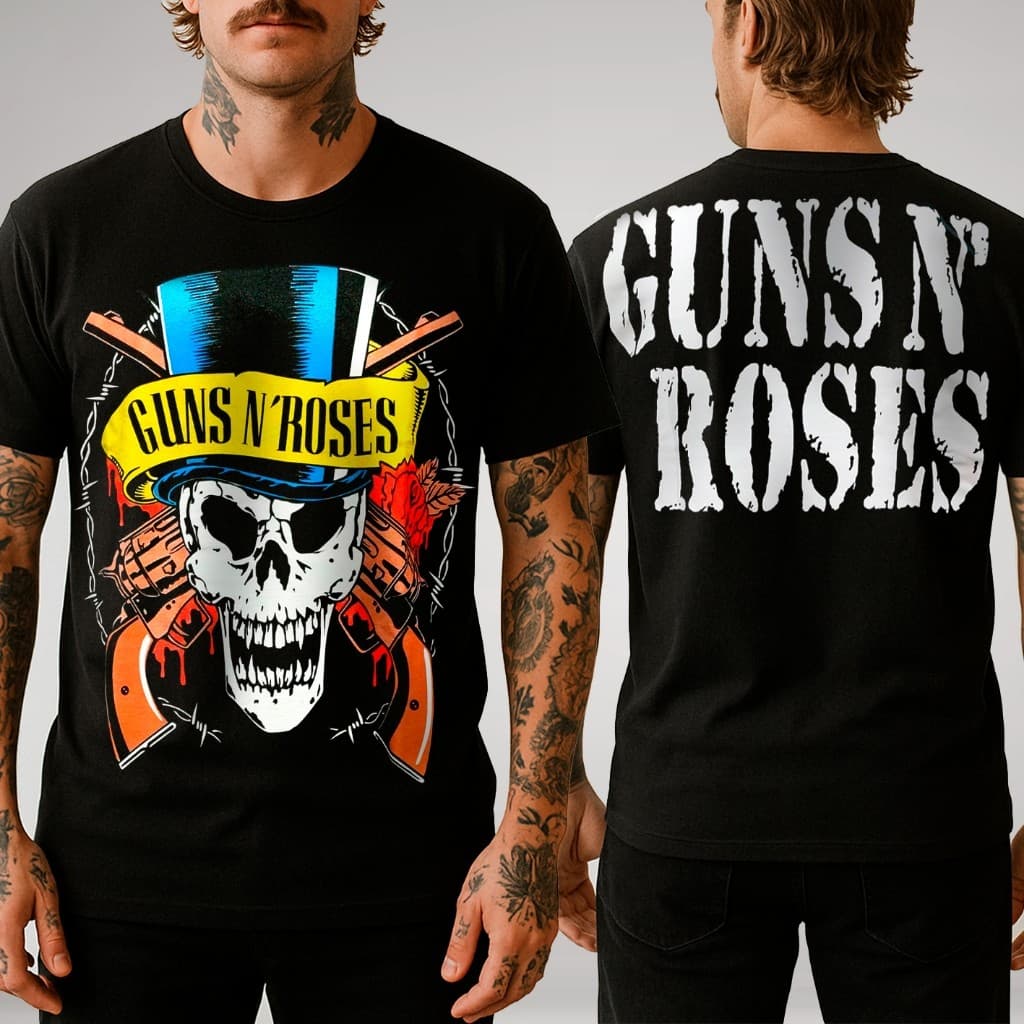Camiseta Masculina Estampa Guns N'Roses Logo Caveira - Camisa de Malha 100% Algodão - Envio Imediato - DR Bigorna