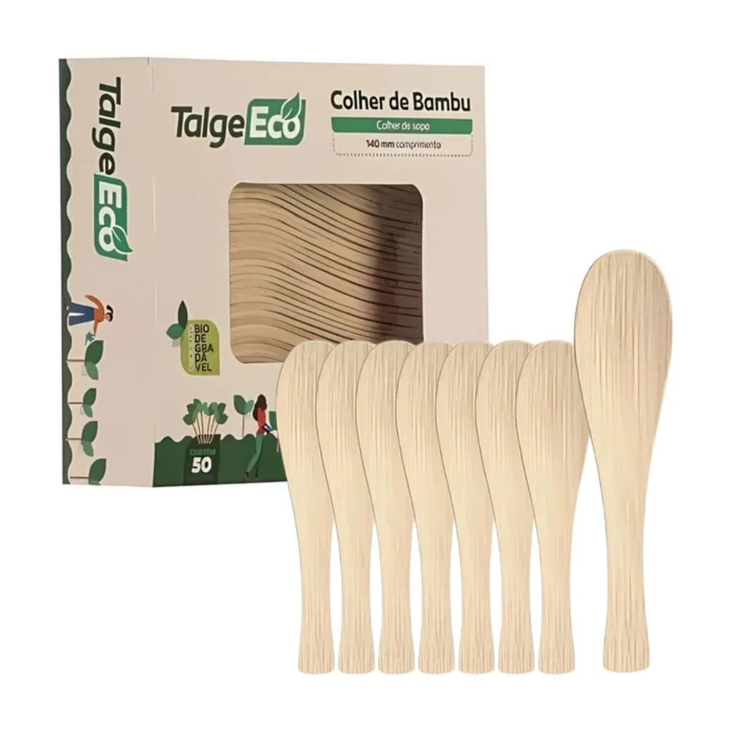 50 Colheres De Bambu Para Sopa Descartável Reforçado 140mm