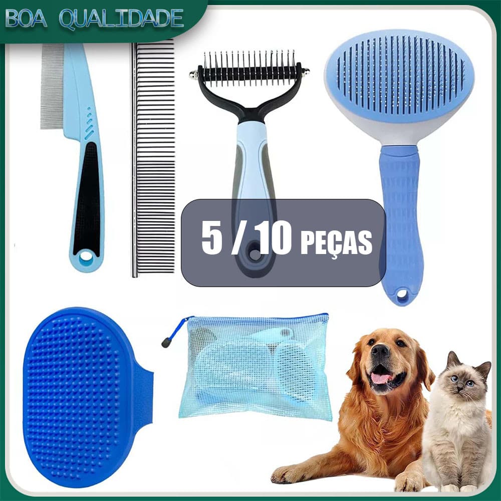 Escova para cuidados com animais de estimação, 5/10 peças, escova para remoção de pelos, pente reto, escova de banho, pe