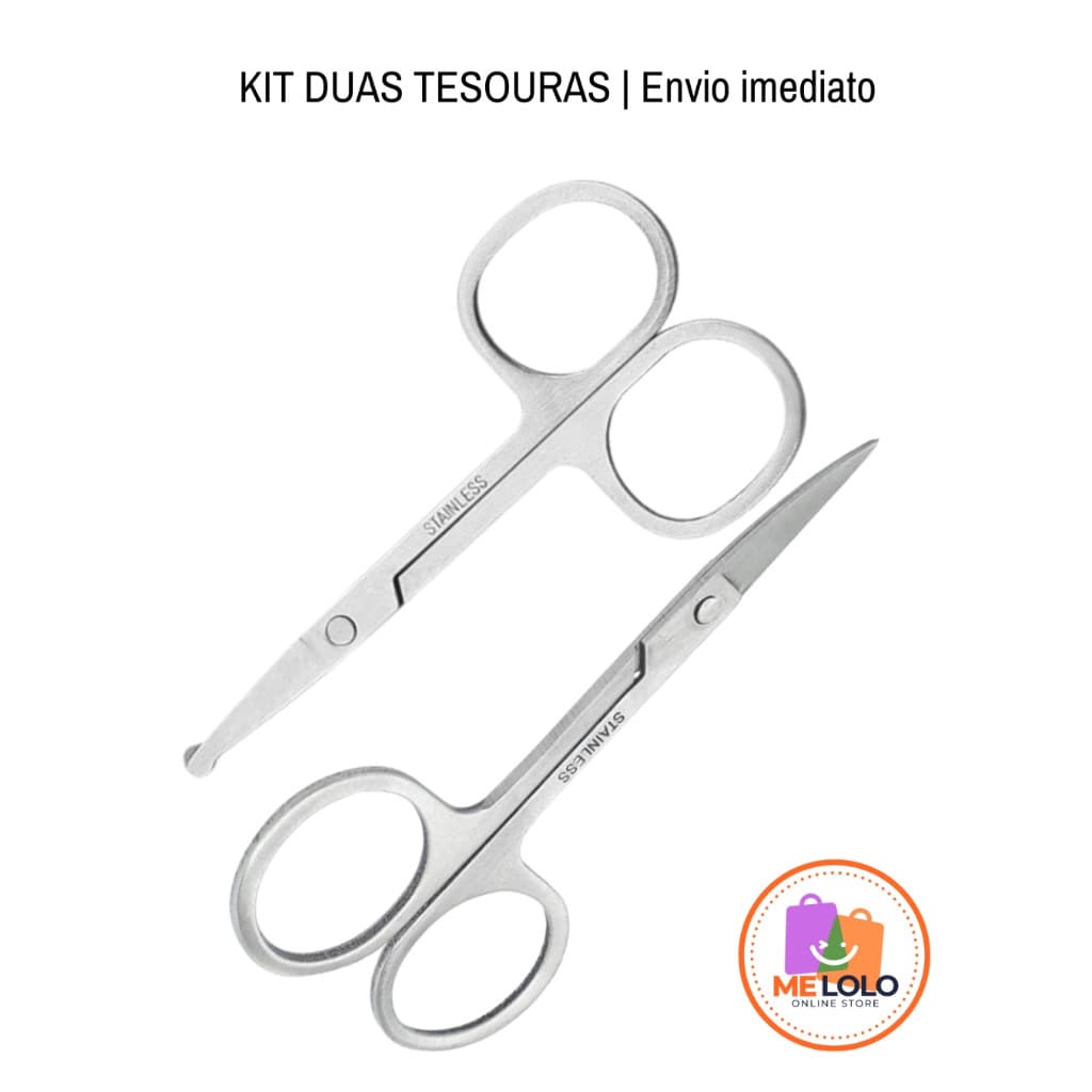 kit 2 Tesoura Para Cortar Unha Sobrancelha E Cílios e Pelos Nariz | Ponta Curva | Ponta Redonda
