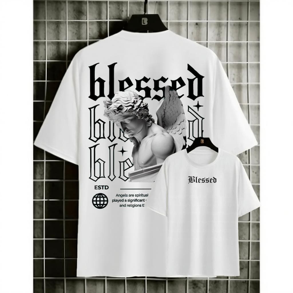 Camiseta Masculina em Algodão Camisa Blessed Streetwear Manga Curta Camisa Street Wear Estampada