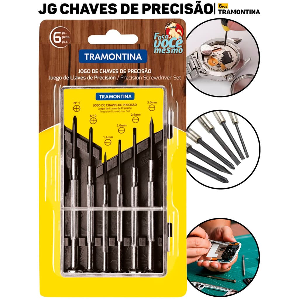 Jogo De Chaves De Precisão 6 Peças Tramontina C/ 4 Pontas Chatas E 2 Phillips P/ Eletrônicos Óculos