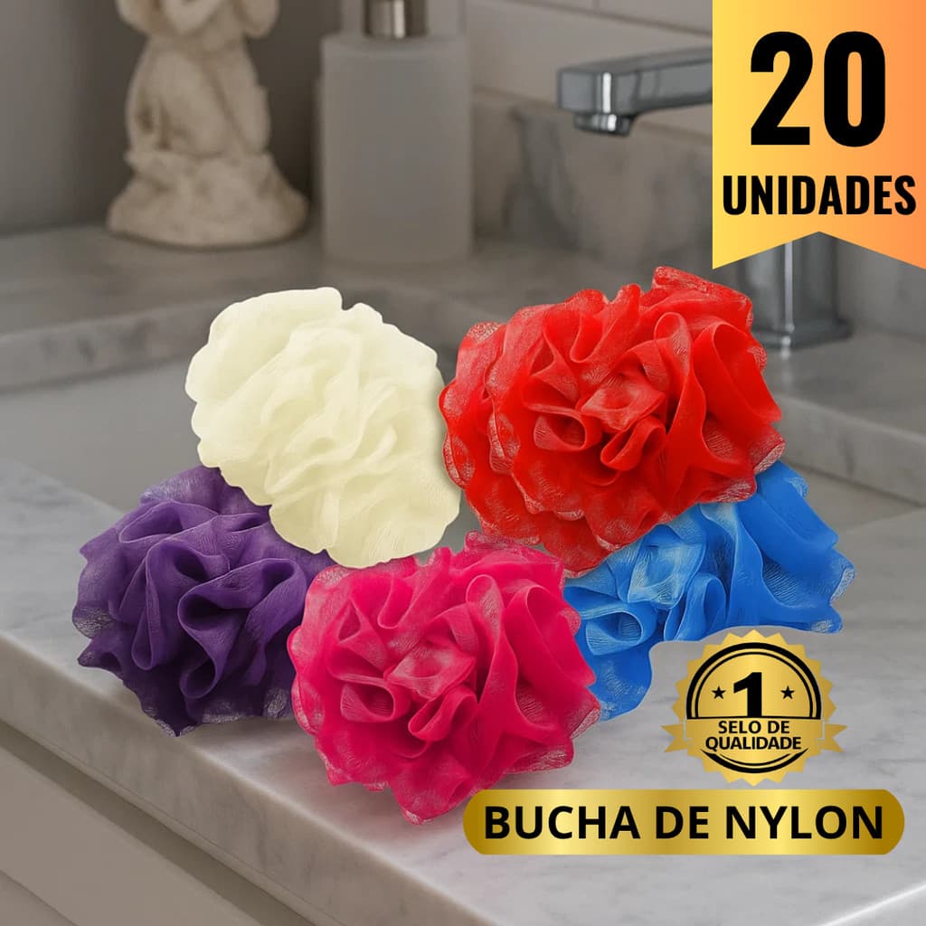 Conjunto com 20 Esponjas de Banho Esfoliante Cores Variadas de de Nylon Econômica, Pele Bonita e Saudável