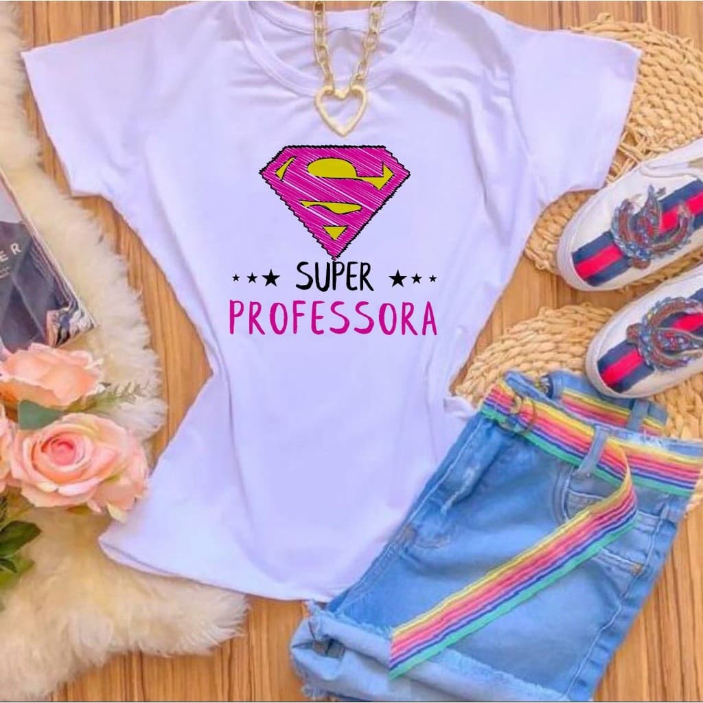 Camiseta T-shirt Blusa Profissão Super Professora Estampa Basica