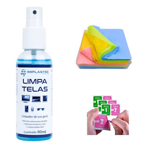 Limpa Telas Implastec Tv Celular Monitores Pc Note E Flanela