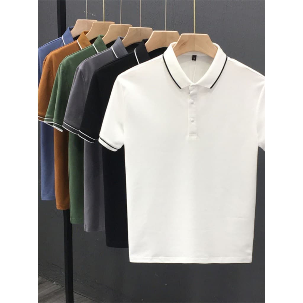 Street Wear estilo britânico t masculino negócios Casual lapela camisa POLO de manga curta preto gola de verão meia mang