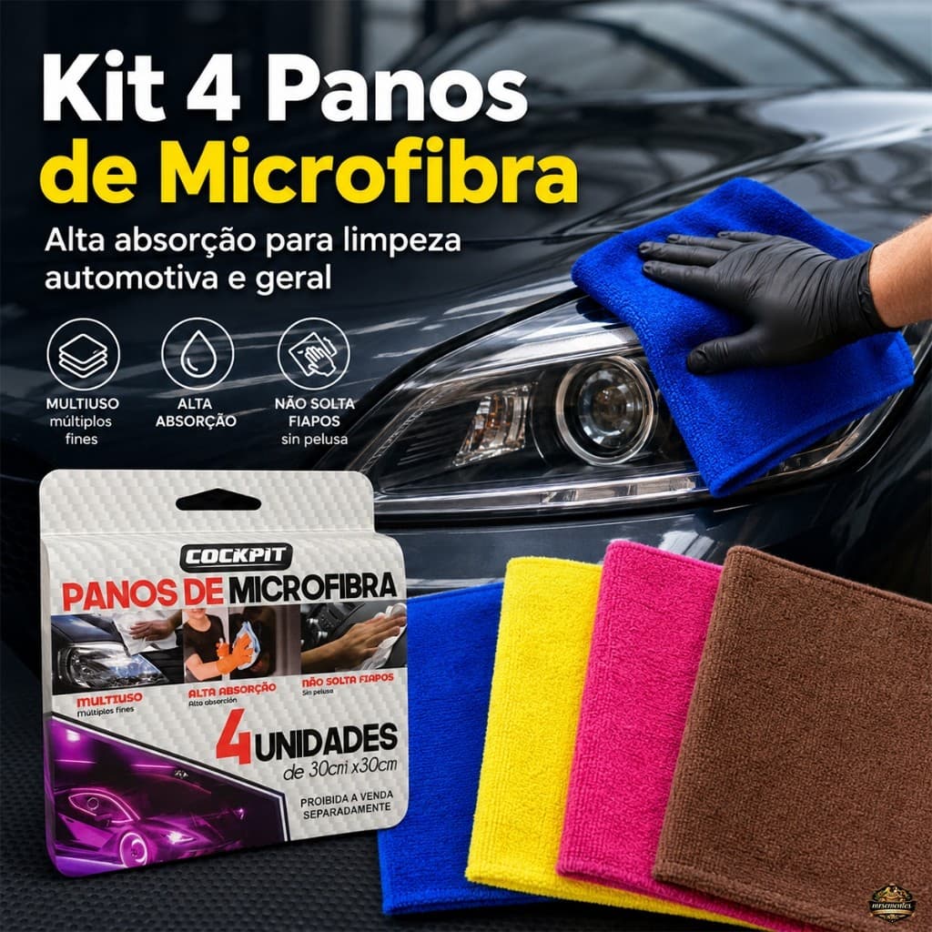 Kit Panos Microfibra Cockpit 30x30 Cores Sortidas Para Casa Cozinha Banheiro Vidros e Móveis