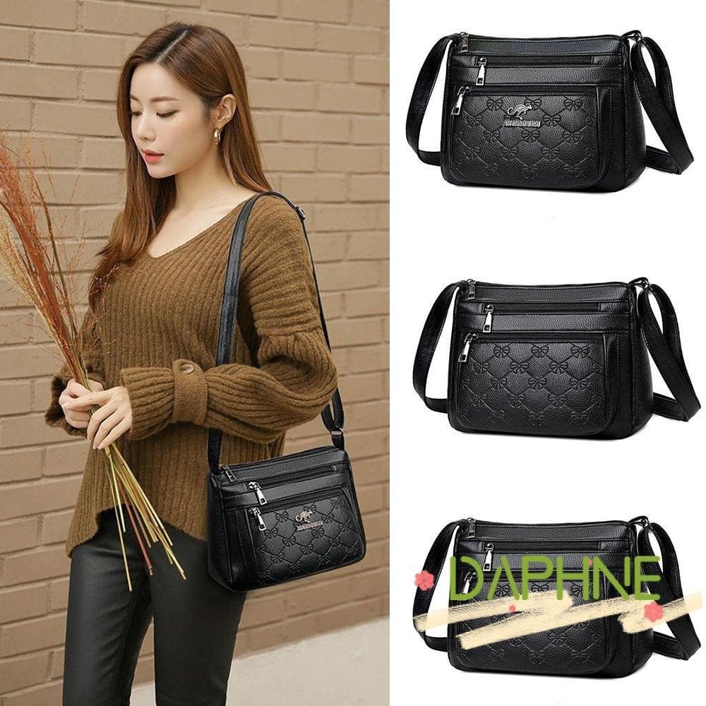 Bolsa Para Mãe De Meia-Idade DA-FACC , De Couro PU De Grande Capacidade Comprar Vegetais Crossbody Preta