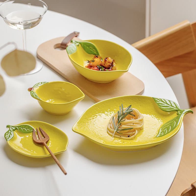 [Estoque pronto] Frutas criativas em formato de limão, tigelas de cerâmica pintadas à mão, pratos de frutas fofos, tigel