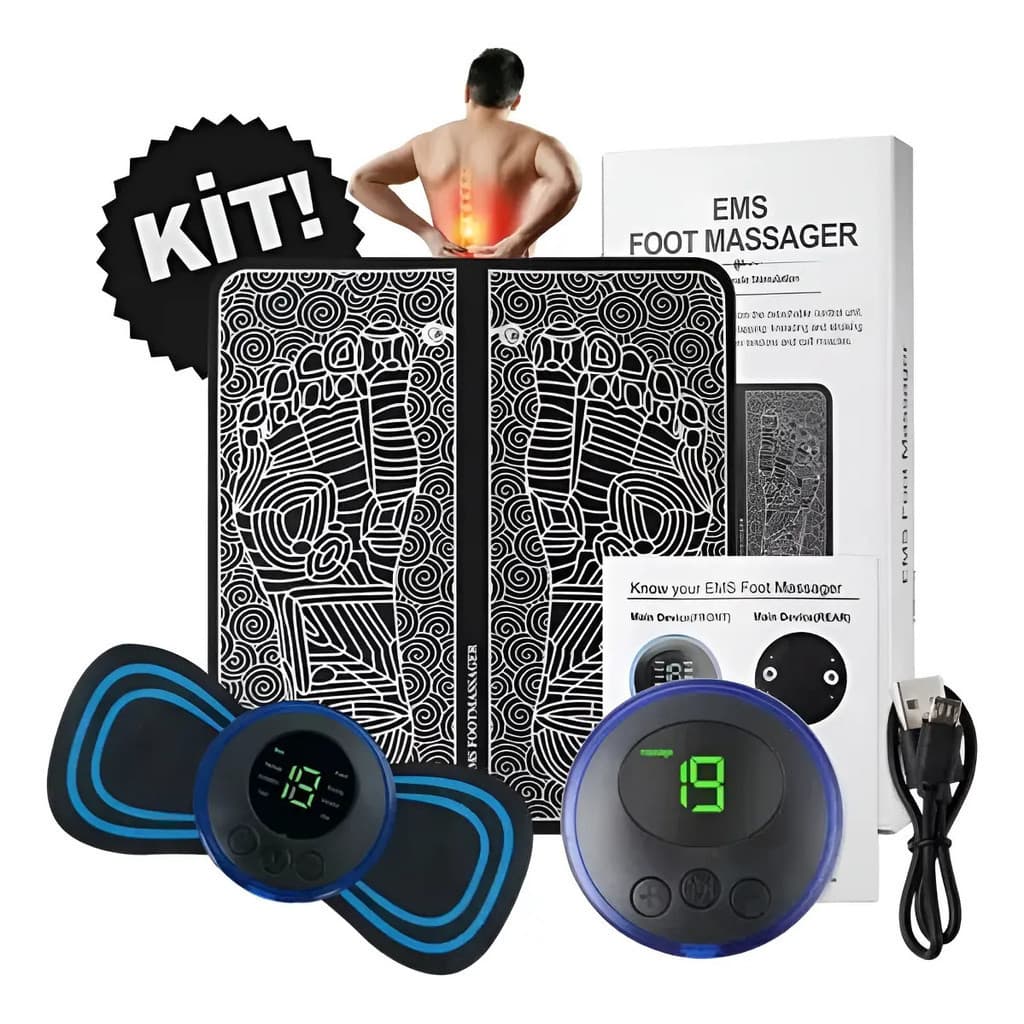 Kit Massageador Elétrico EMS com Tapete e Mini Massageador Portátil, 8 Modos, 19 Intensidades e USB