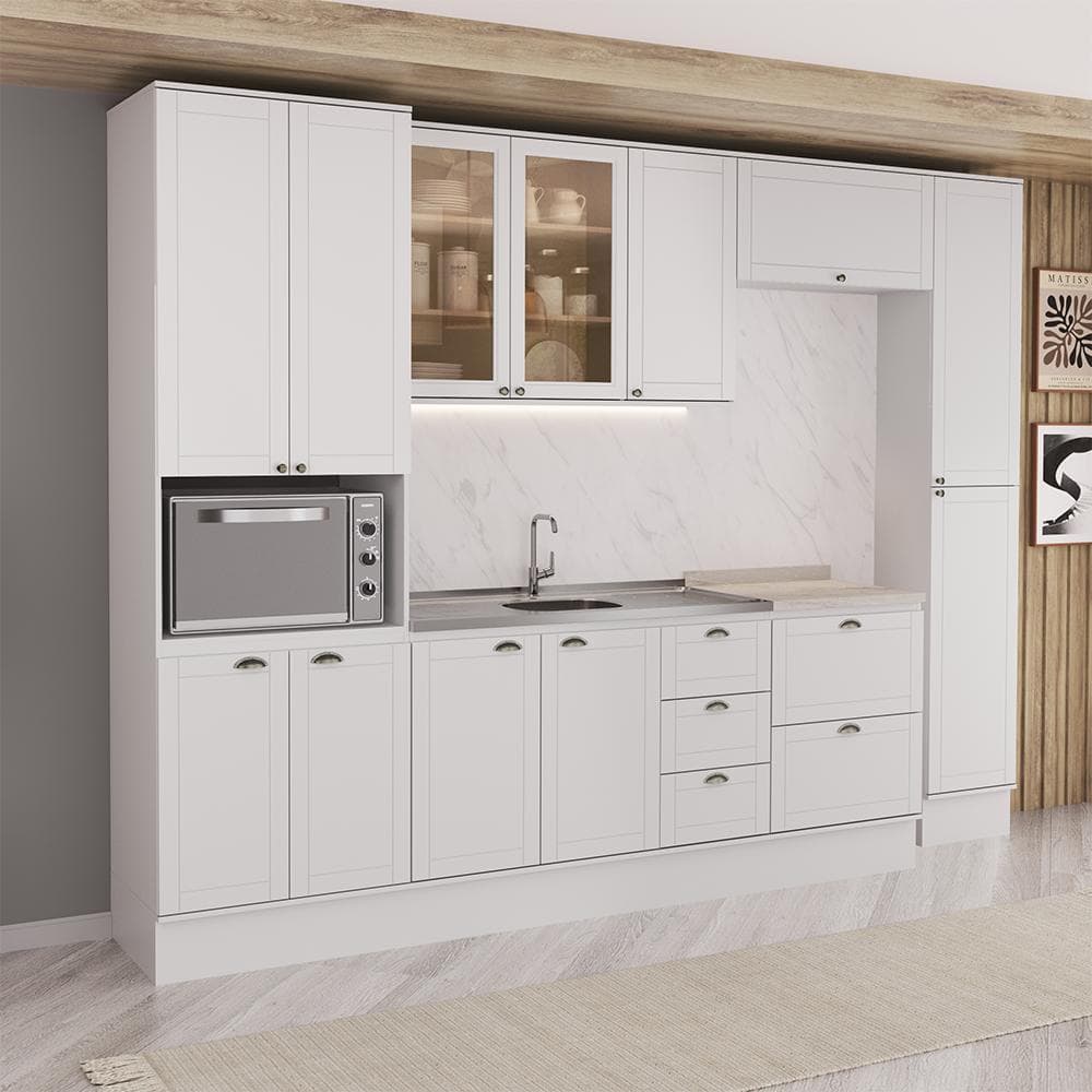 Armário de Cozinha Completa com Balcão Milla Blend Carraro Branco
