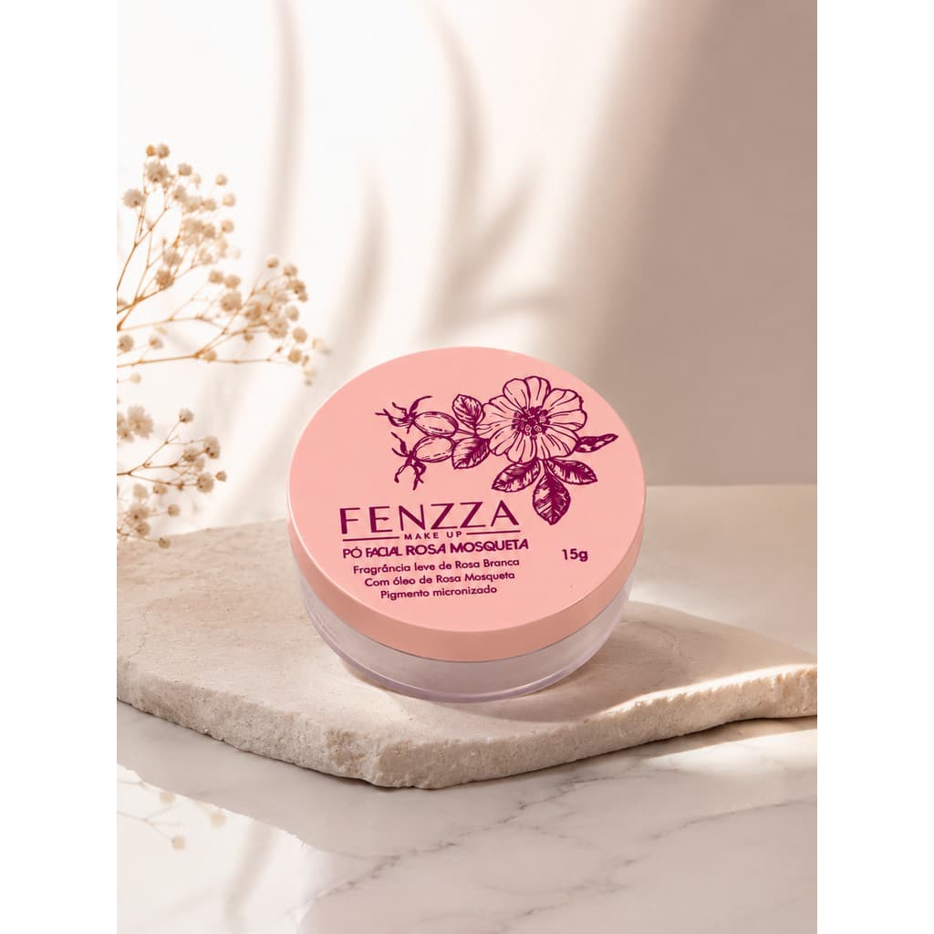 Pó de Rosa Mosqueta Facial Finalizador de Maquiagem Ultrafino Efeito Aveludado - Maquaigem e Beleza