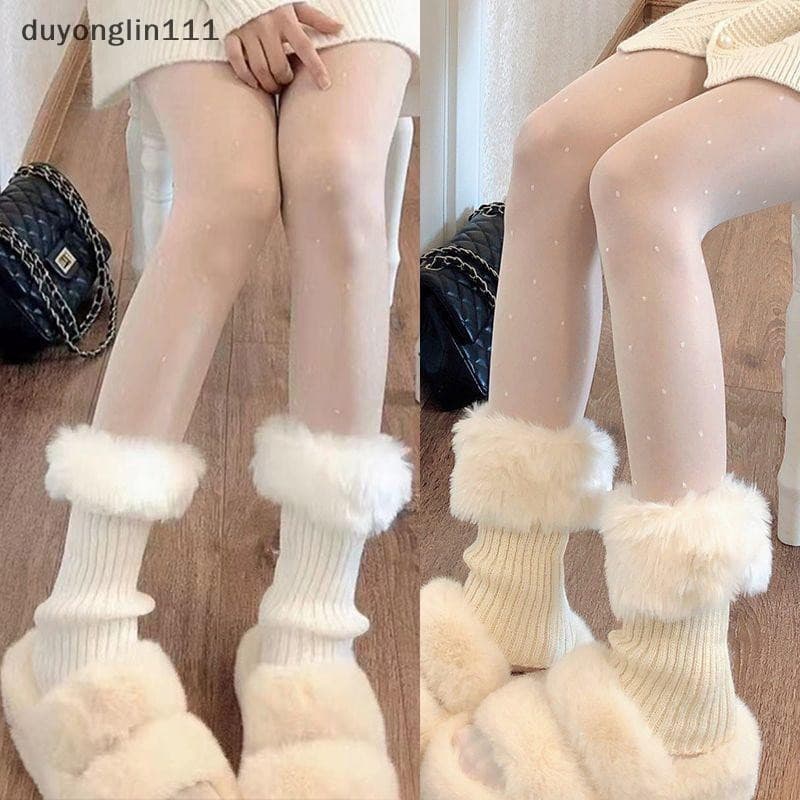 (duyonglin111) Outono Inverno Curto Flip Pelúcia Meias Térmicas Bota Feminina Tempero Menina Jk Vento Malha Lã Leggings
