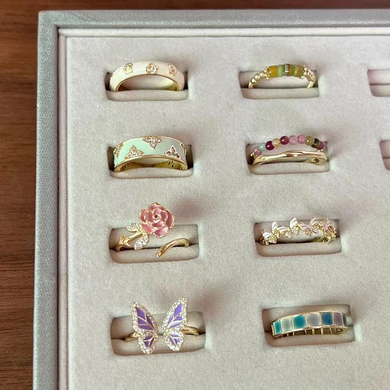 Cor esmalte Cloisonne anel nicho Design feminino estudante festa borboleta anel de fadas abertura ajustável
