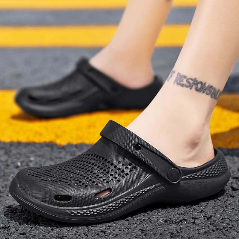 Sapatos de seda com buraco para homens, uso externo de verão, antiderrapante, sola grossa, resistente ao desgaste, sandá
