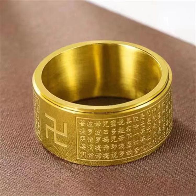 Joias religiosas: Anel rotativo, anel vintage com o Mantra da Grande Compaixão e o Sutra do Coração, símbolo da suástica