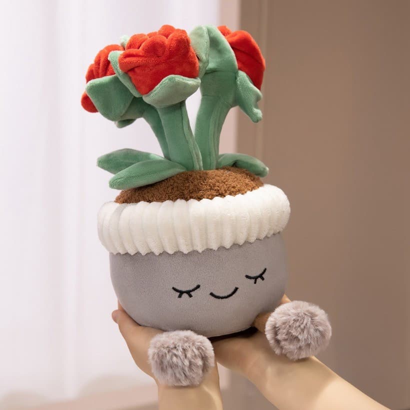 Super Macio Engraçado Rosa Vaso Simulação Flor Brinquedo De Pelúcia Bonito Floral Boneca Decoração De Mesa Ornamento Cri