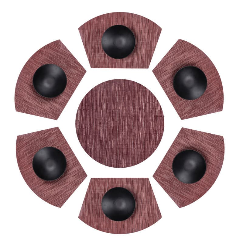 Pvc em forma de leque Placemat conjunto Teslin padrão de bambu redondo tecido almofada de isolamento térmico caixa de Ho
