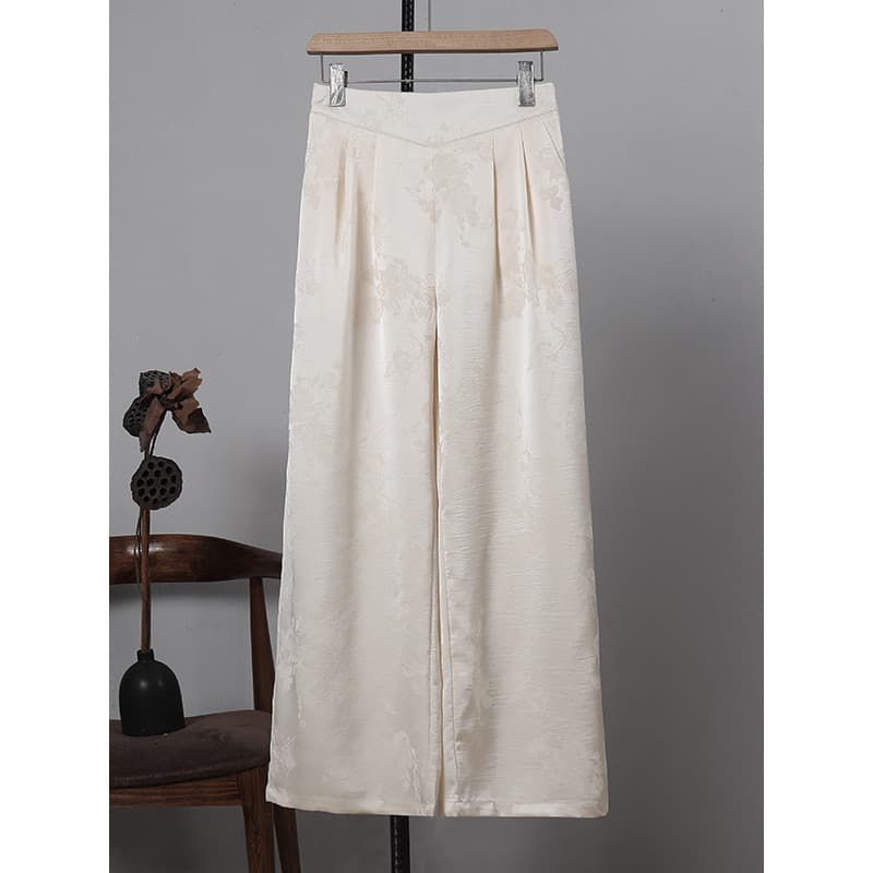Novo estilo chinês estilo chinês Jacquard calças de perna reta mulheres cintura alta solta Drape calças moda All-Match v