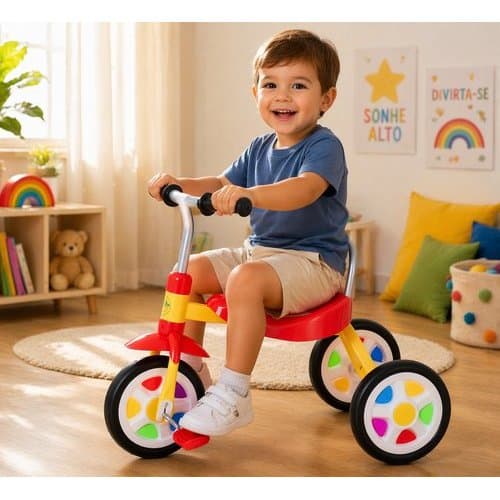 Triciclo Infantil Pedal Confortavel Seguro Resistente Amarelo Educativo Passeio