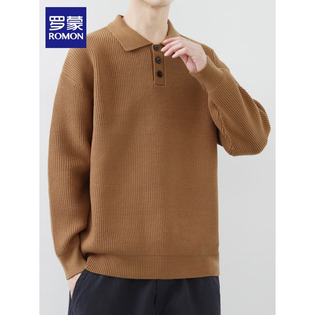 Suéter Lomon masculino simples lapela suéter 2026 primavera novo estilo moderno Casual camisa Polo de malha masculina