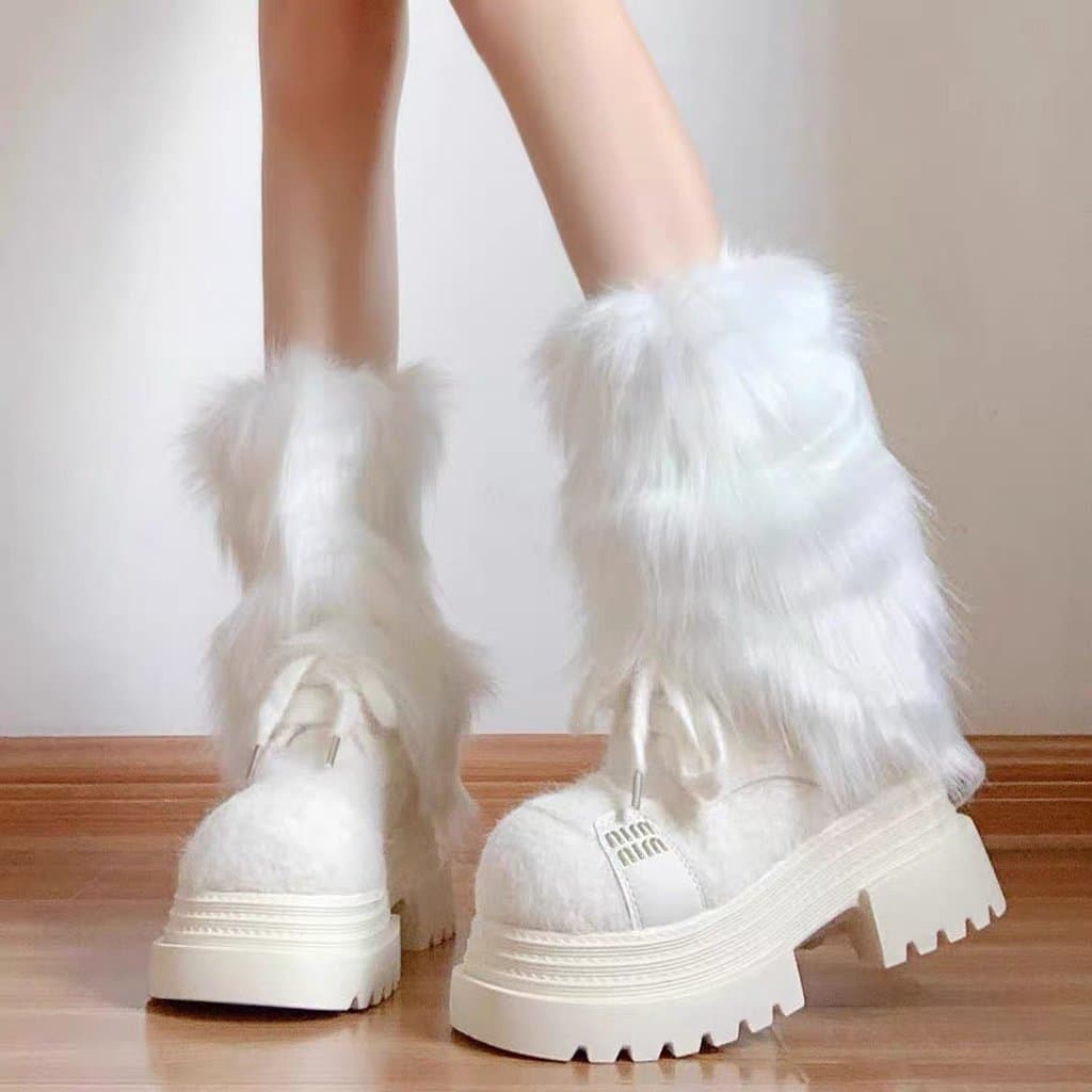 Botas de neve meias de pele cultura asiática meias de pilha branca mulheres outono inverno pele sintética coelho pelúcia