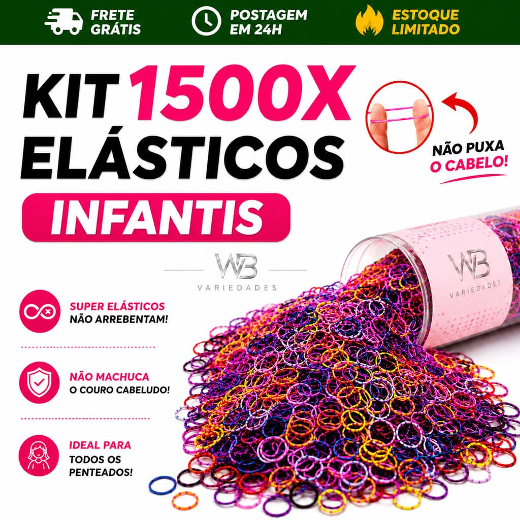 Kit 1500 Elásticos de Silicone Para Cabelo Feminino Colorido Em Tubo Envio 24h