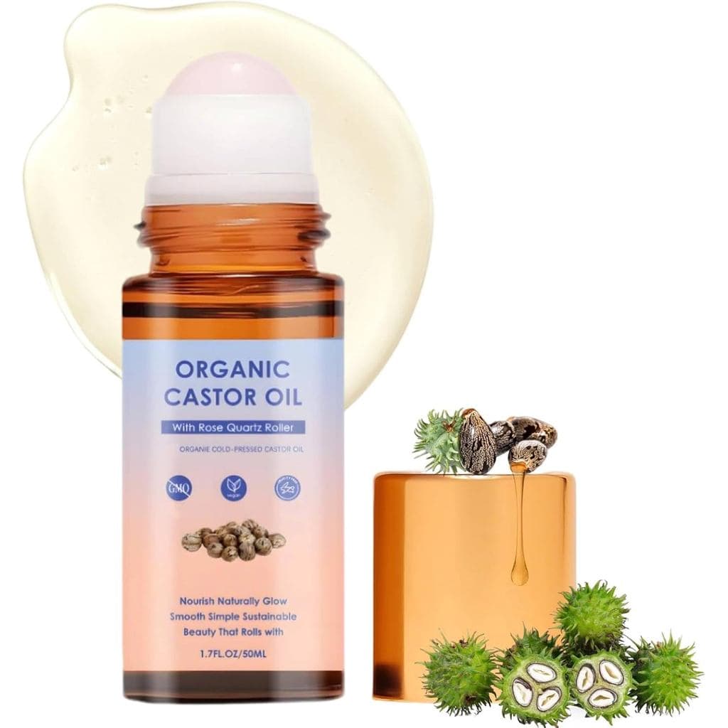 Óleo de Rícino Orgânico com Esfera de Quartzo Rosa, Óleo de Rícino Orgânico com Rolo de Quartzo Rosa, Óleos de Rícino Or