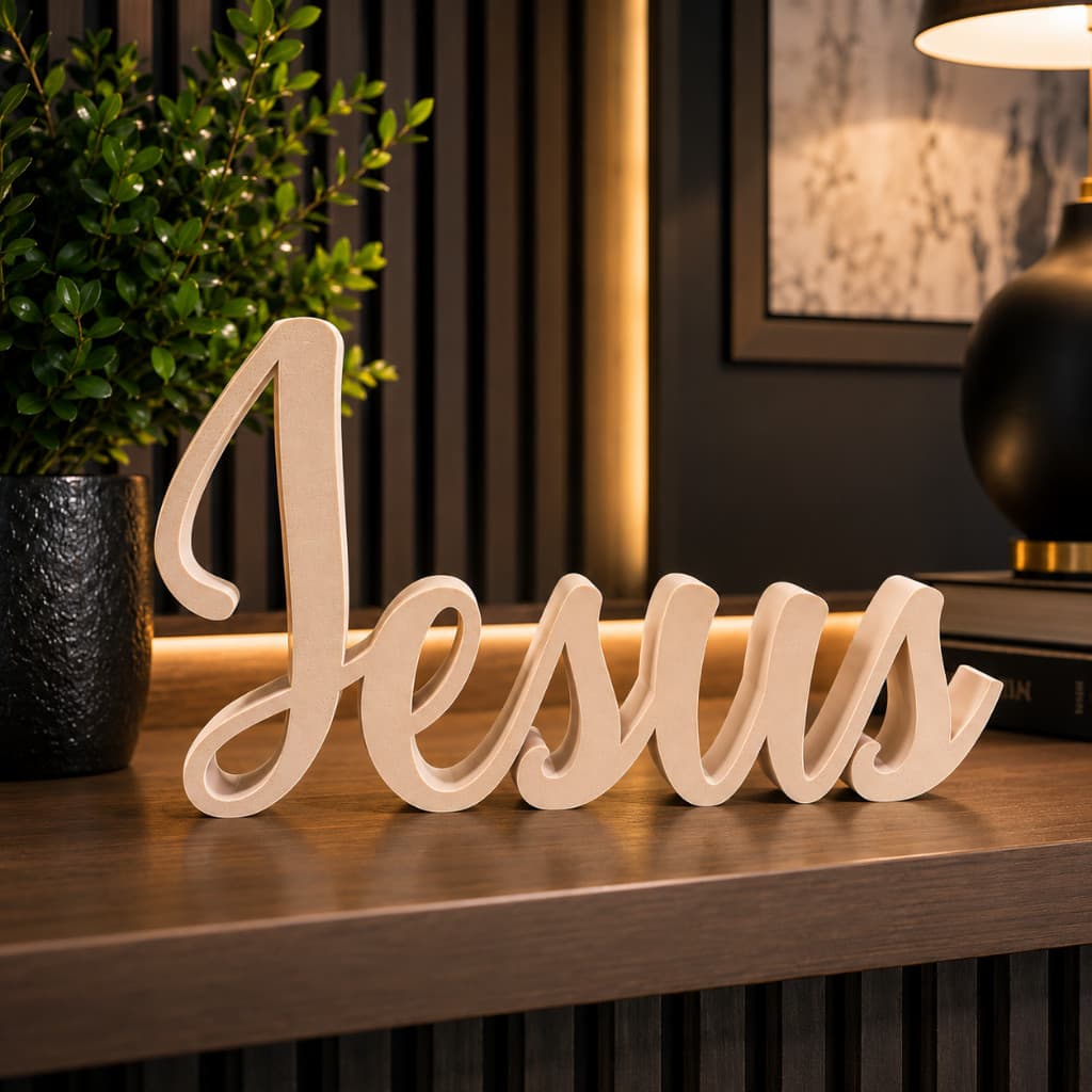 Letreiro Escultura Decorativa Família Jesus Gratidão Deus Amor 23cm