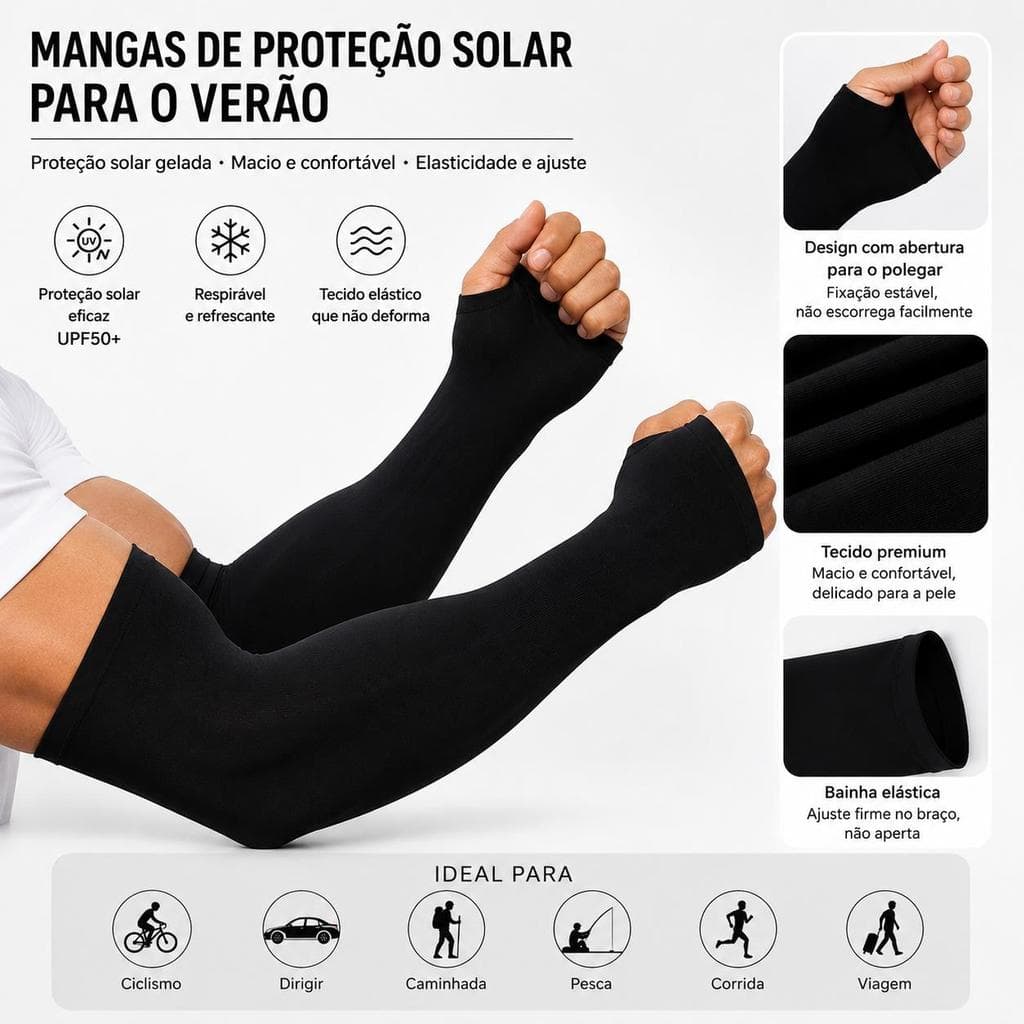 Mangas de Proteção Solar com Abertura para Polegar | Manga UV para Braço | Ciclismo, Corrida e Uso Diário