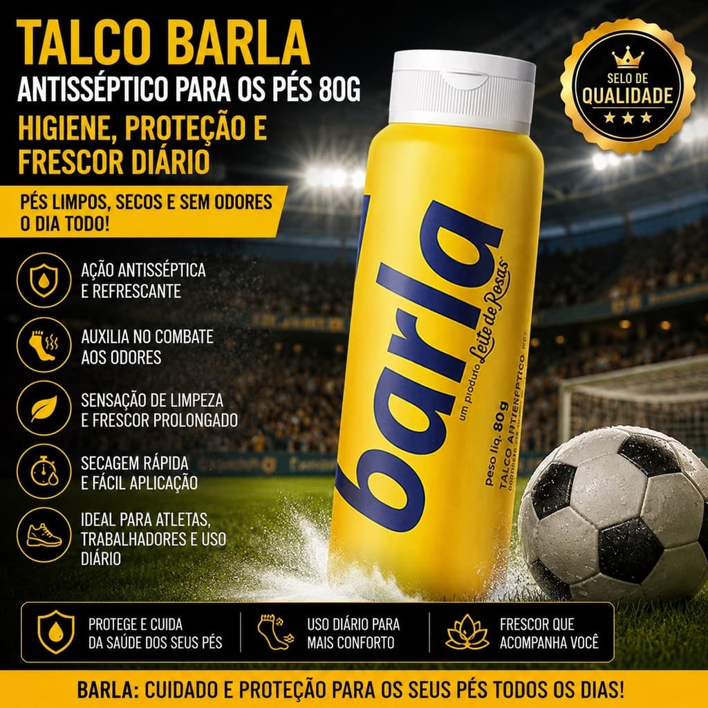 Talco Barla Antisséptico Para os Pés 80g – Higiene, Proteção e Frescor Diário