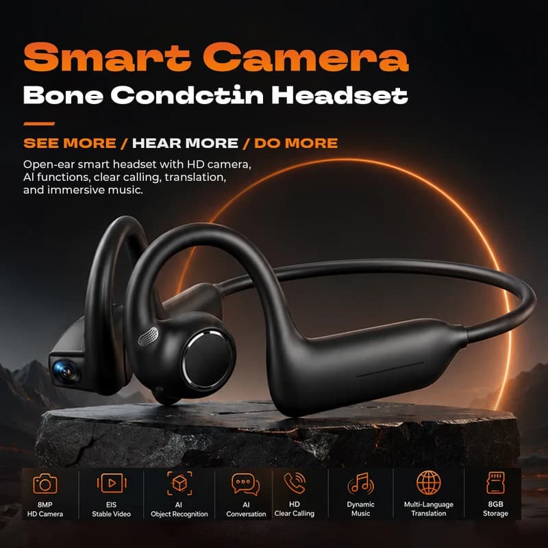 E12 Orelha Gancho Condução Óssea Fones De Ouvido Aberto Sem Fio Bluetooth Esportes Com AI Tradutor Câmera HD Para Correr
