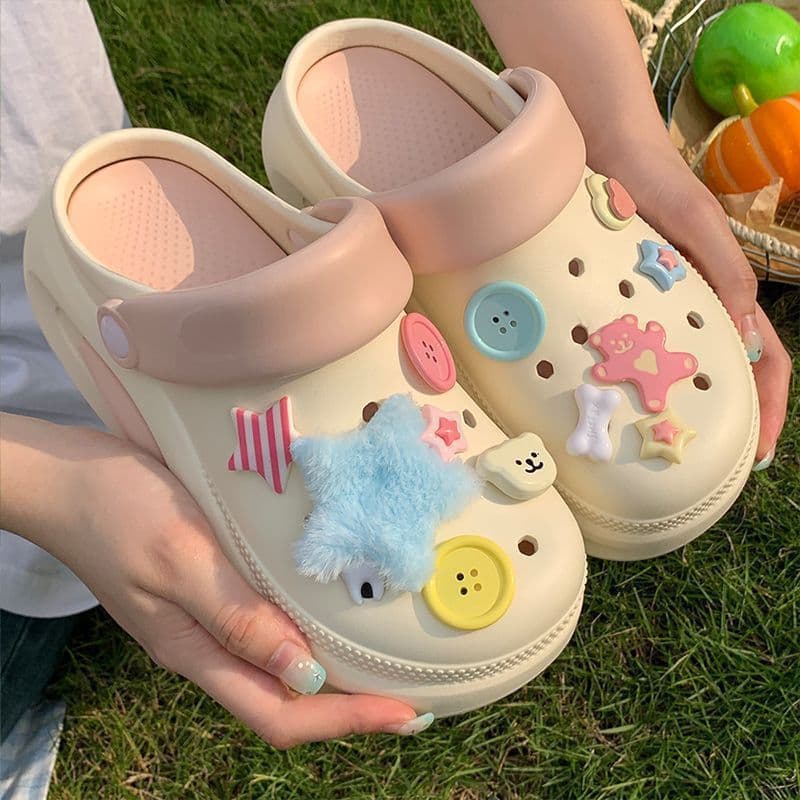 Dopamina sapatos de sola grossa buraco feminino verão exterior usar antiderrapante aumentando sandálias de praia Baotou