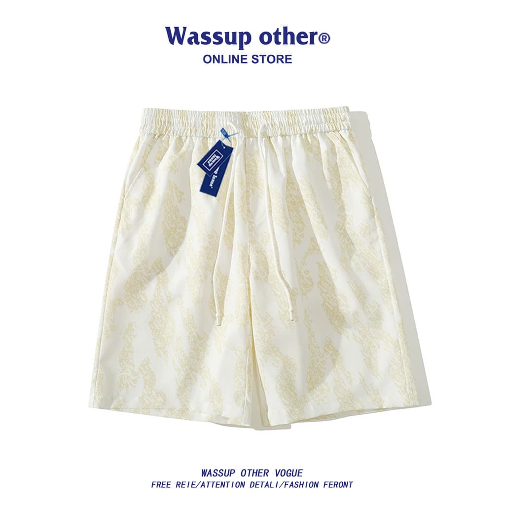 WASSUP OUTRO American Street Wear Padrão Escuro Impresso Shorts Casuais Masculino Verão Seda Gelo Estilo Fino Calças de