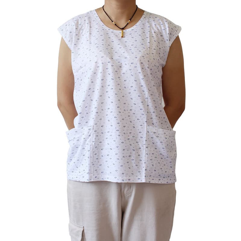 Verão de meia-idade idosos puro algodão colete feminino mãe com bolsos mais gordura tamanho grande solto algodão impress
