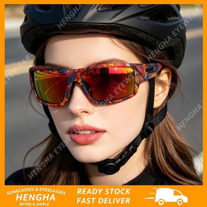 (HENGHA) Estilo Esportivo Caminhadas Corrida Personalidade Lente Polarizada De Aro Completo Óculos De Sol Unissex Nova C