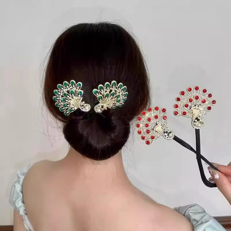 Elegante imitação de cristal pavão grampo de cabelo ferramenta útil novo estilo preguiçoso torção clipe Hairpin bola cab