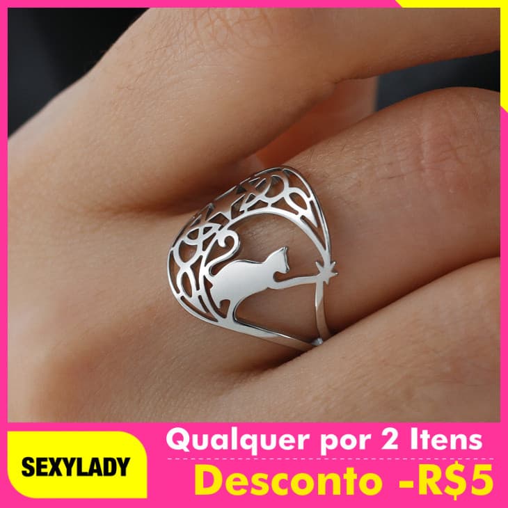 Anel de Gato Fofo para Mulheres, Joia de Aço Inoxidável com Tema Animal, Anel com Nó Celta, Presente de Aniversário, Ace
